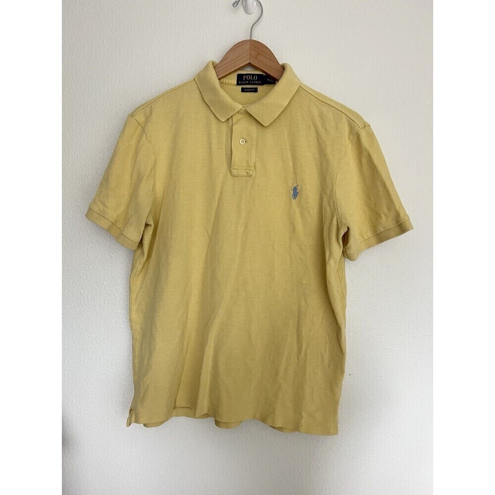 Ralph Lauren Men’s Yellow Classic Fit SS Mesh Polo Shirt Blue Pony Size Medium